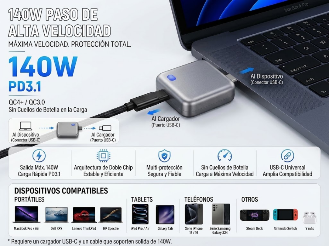 Adaptador Inteligente con Corte Automático 140W